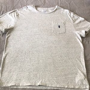 Men’s polo T-shirt. Gray with navy blue heather.